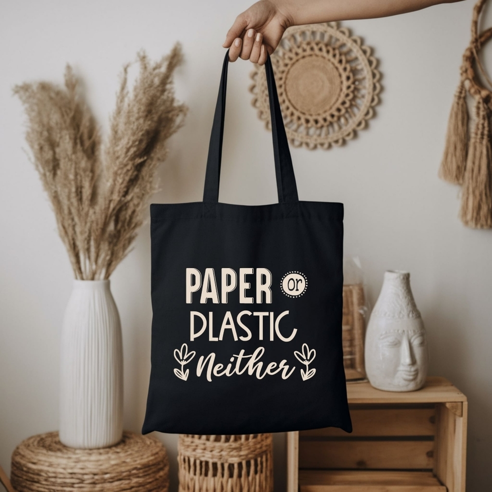 Custom Black Tote Paper Or Plastic Neither